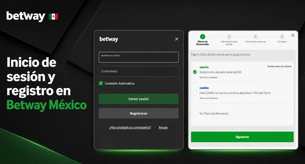 Opciones de acceso y creación de cuenta en Betway México