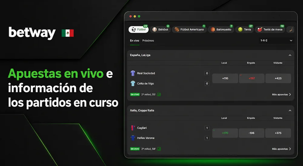 Partidos en directo con cuotas actualizadas en Betway