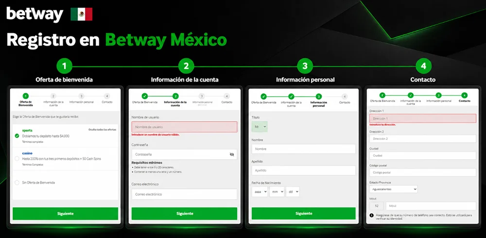 Cuatro etapas para crear una cuenta en Betway México